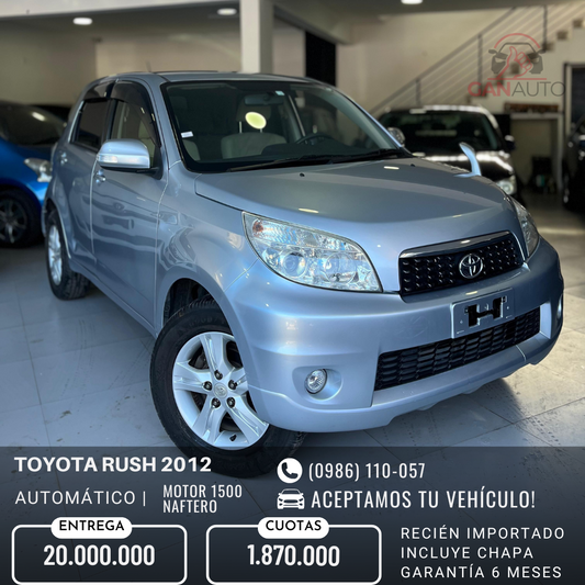 TOYOTA RUSH 2012 4X2 RECIÉN IMPORTADO COLOR PLATA MOTOR 1500 NAFTERO