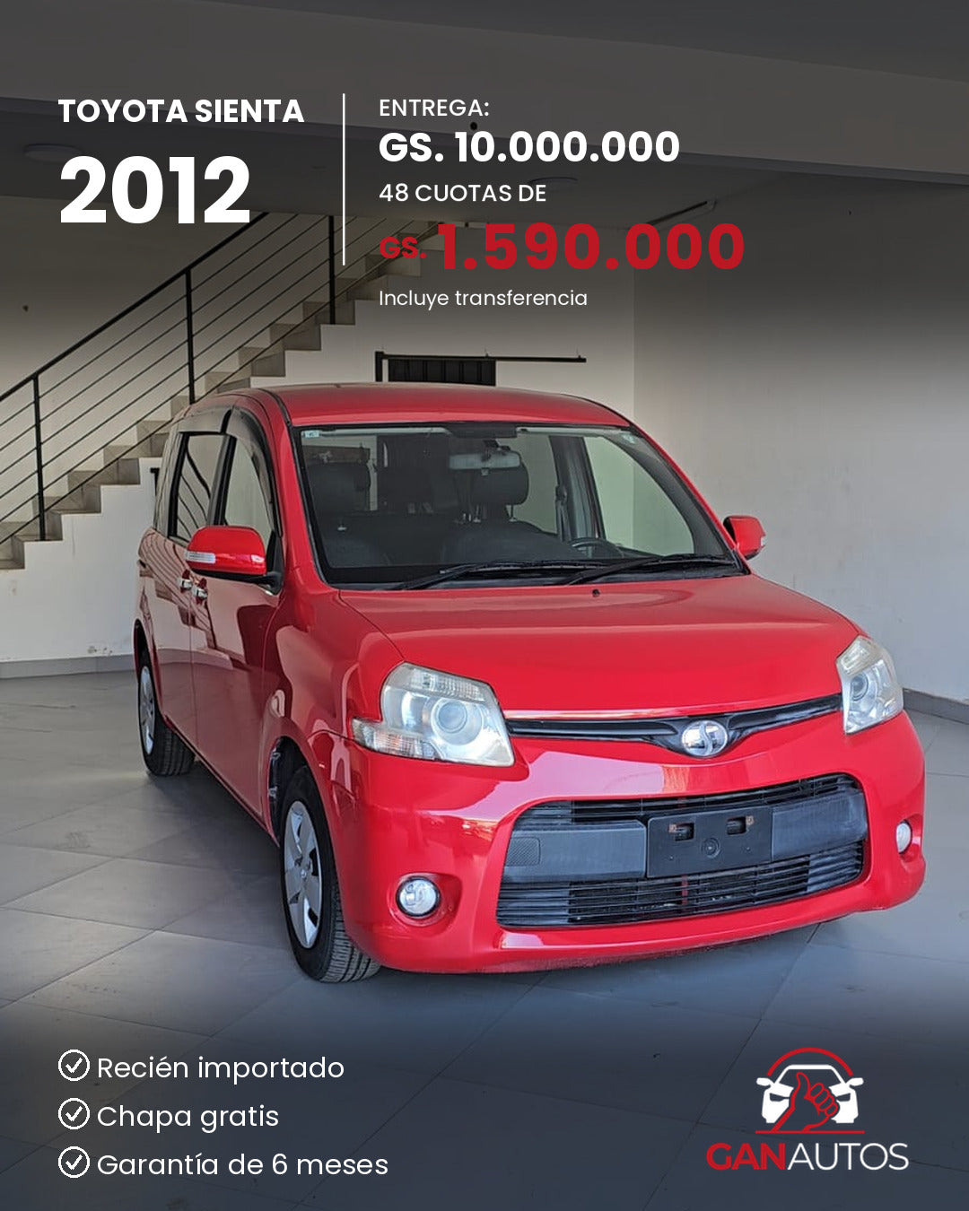 TOYOTA SIENTA 2012 - entrega y cuota a 48 meses