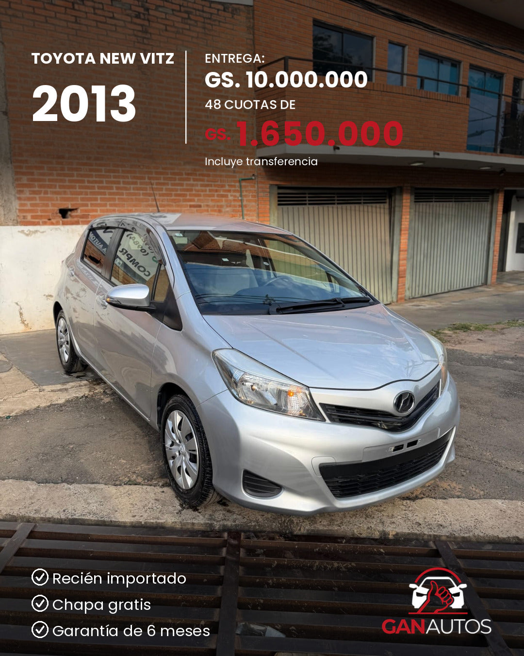 TOYOTA NEW VITZ 2013 - entrega y cuota a 48 meses