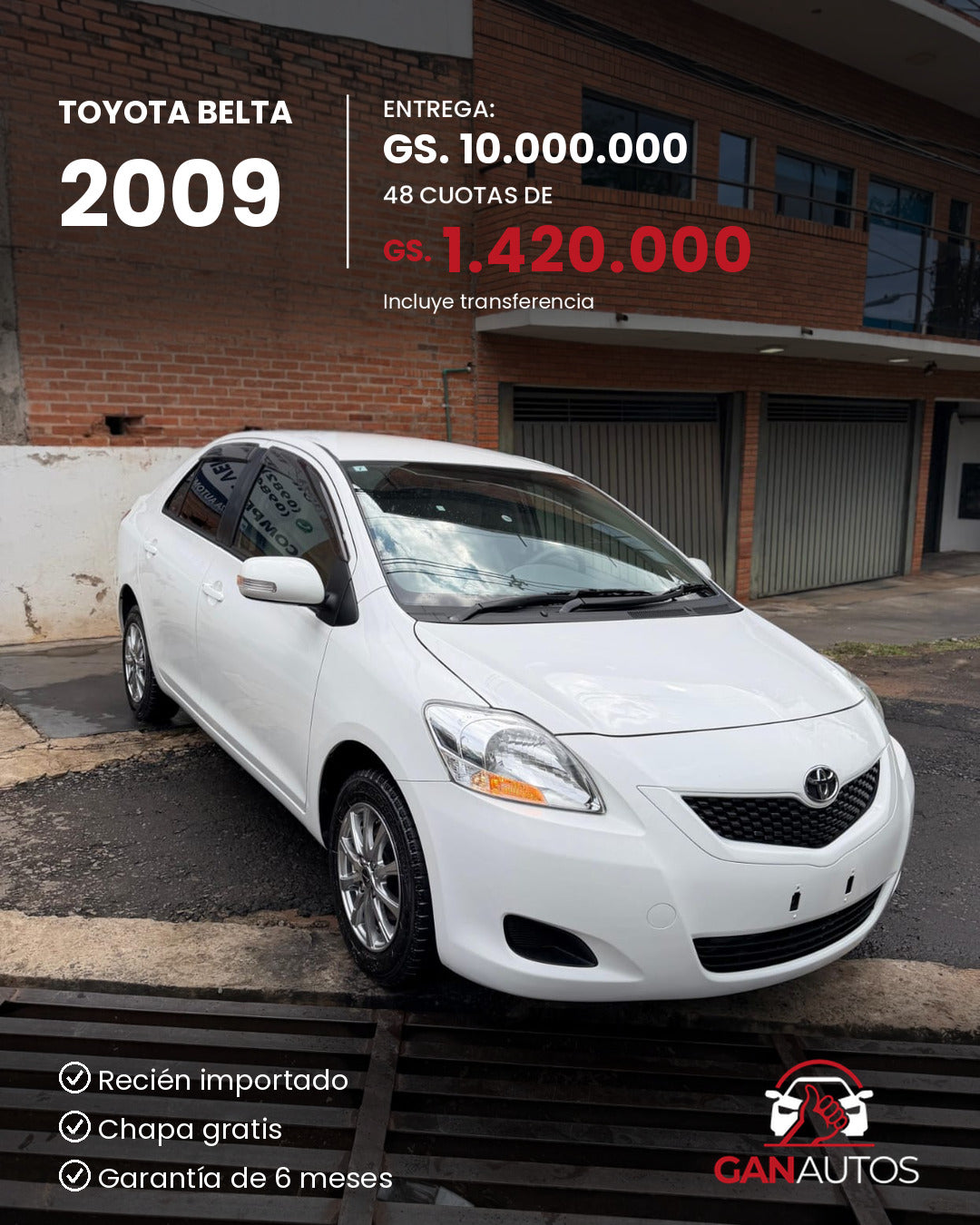 TOYOTA BELTA 2009 - entrega y cuota a 48 meses